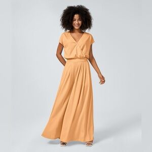 HALARA V-Neck Wrap Front Short Sleeve Wide Leg Peach Jumpsuit Women’s M NWT